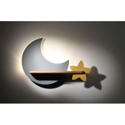 Lasten LED-seinävalaisin hyllyllä MOON LED/5W/230V - FSC-sertifioitu