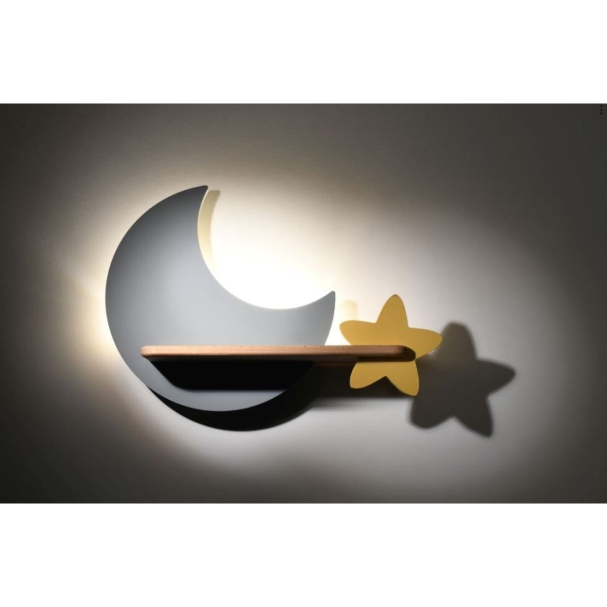 Lasten LED-seinävalaisin hyllyllä MOON LED/5W/230V - FSC-sertifioitu