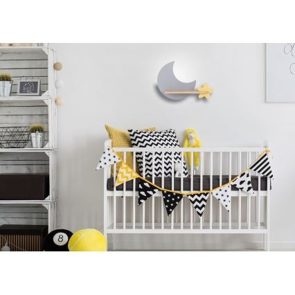 Lasten LED-seinävalaisin hyllyllä MOON LED/5W/230V - FSC-sertifioitu