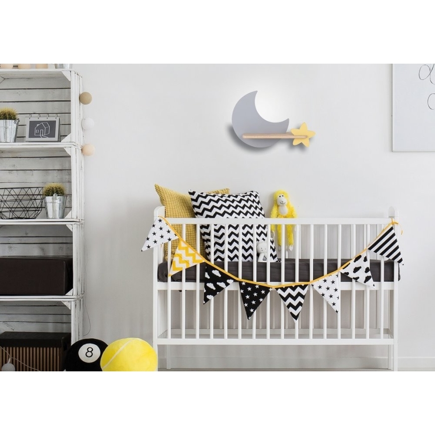 Lasten LED-seinävalaisin hyllyllä MOON LED/5W/230V - FSC-sertifioitu
