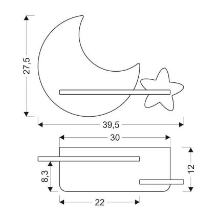 Lasten LED-seinävalaisin hyllyllä MOON LED/5W/230V - FSC-sertifioitu