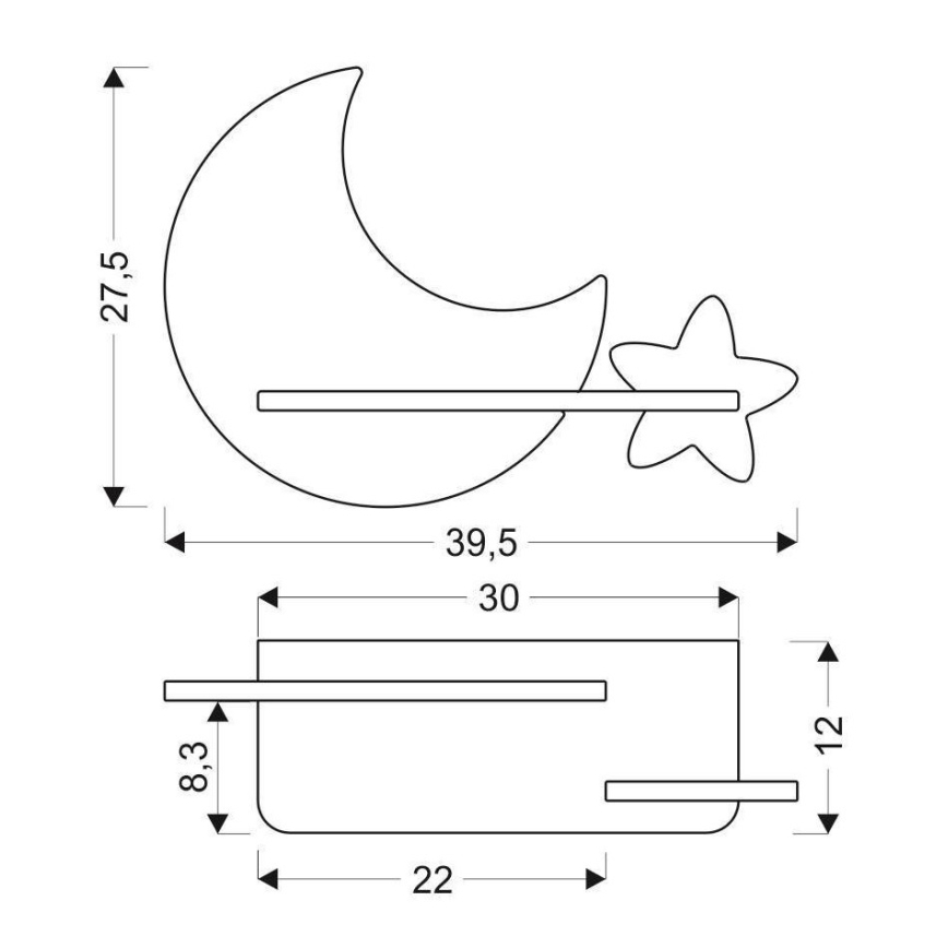 Lasten LED-seinävalaisin hyllyllä MOON LED/5W/230V - FSC-sertifioitu