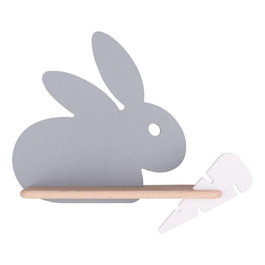 Lasten LED-seinävalaisin hyllyllä RABBIT LED/4W/230V harmaa/valkoinen/puu