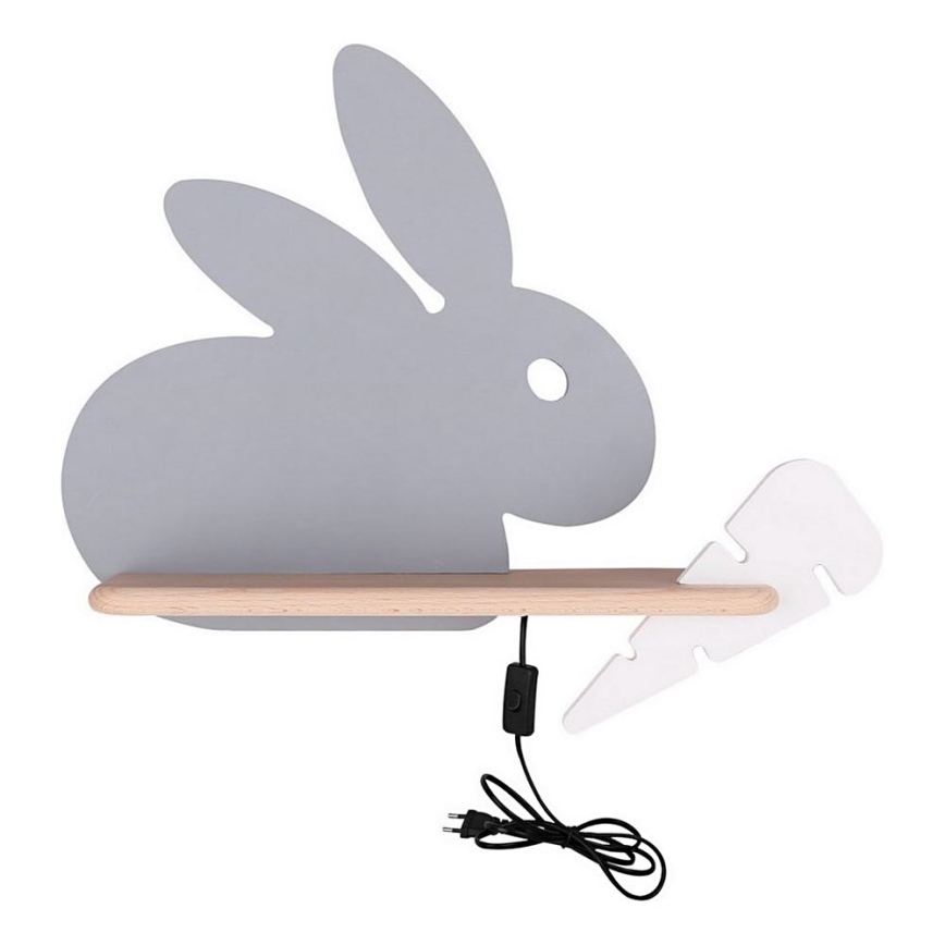Lasten LED-seinävalaisin hyllyllä RABBIT LED/4W/230V harmaa/valkoinen/puu