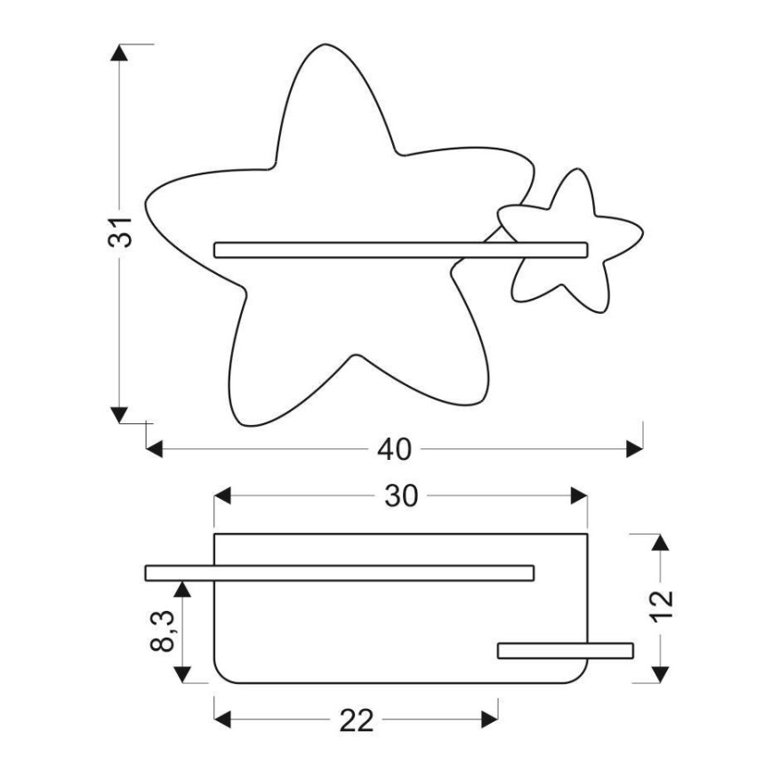 Lasten LED-seinävalaisin hyllyllä STAR LED/5W/230V - FSC-sertifioitu
