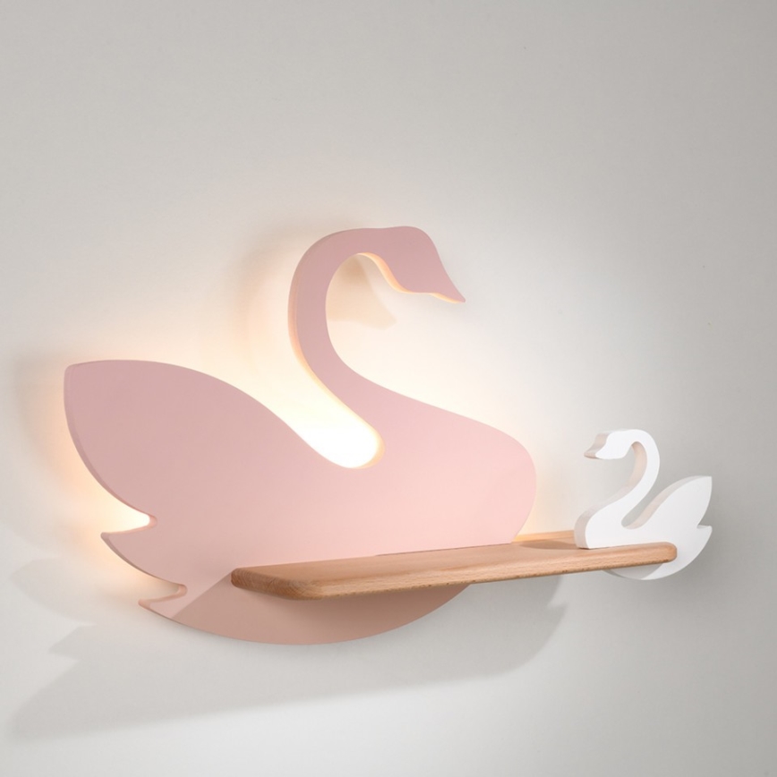 Lasten LED-seinävalaisin hyllyllä SWAN LED/5W/230V - FSC-sertifioitu