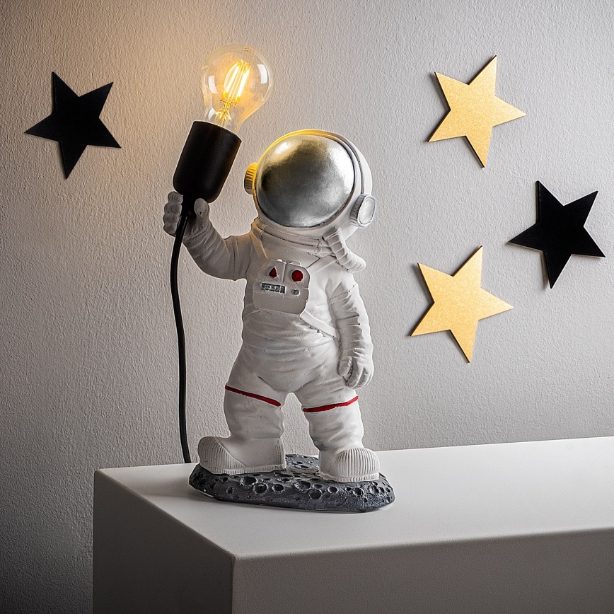 Lasten pöytävalaisin ASTRONAUT 1xE27/40W/230V hopea/valkoinen