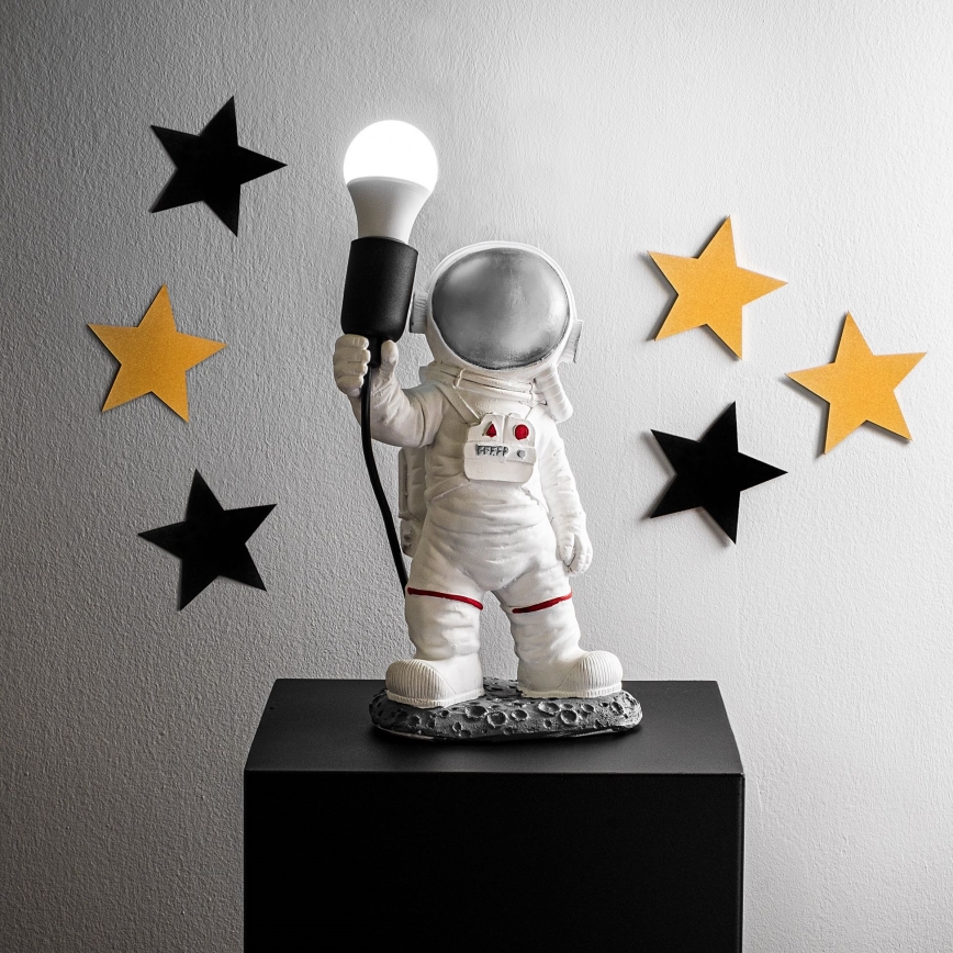 Lasten pöytävalaisin ASTRONAUT 1xE27/40W/230V hopea/valkoinen