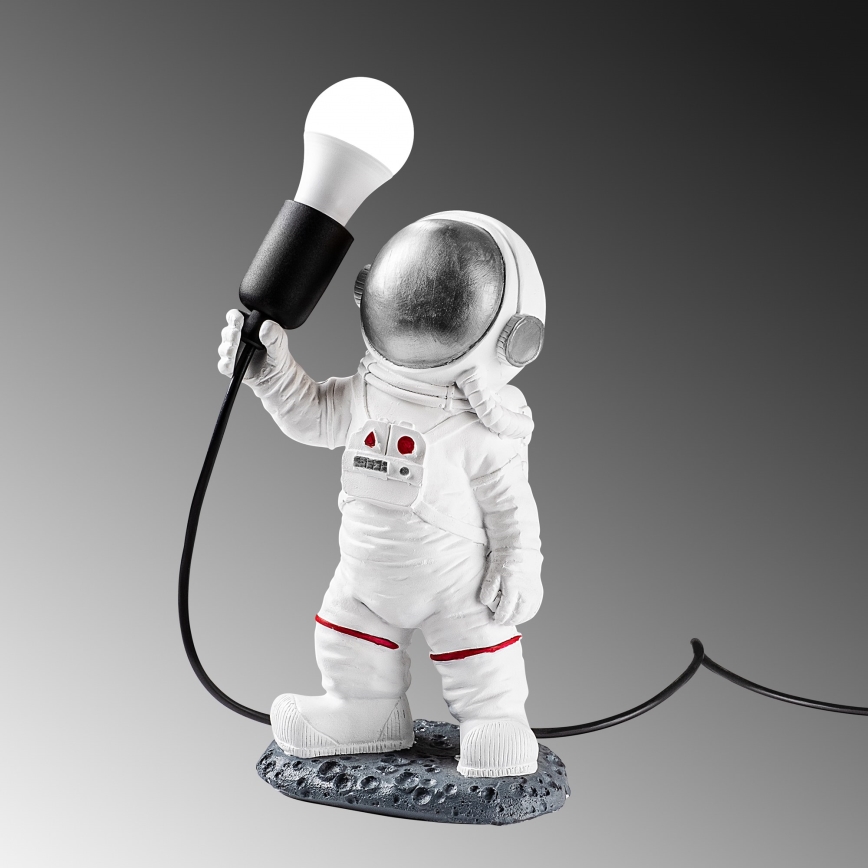 Lasten pöytävalaisin ASTRONAUT 1xE27/40W/230V hopea/valkoinen