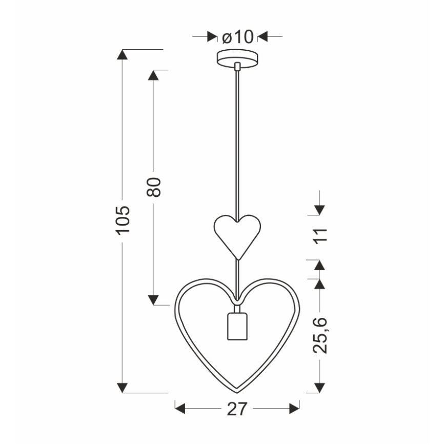 Lasten riippuvalaisin HEART 1xE27/20W/230V vaaleanpunainen/valkoinen