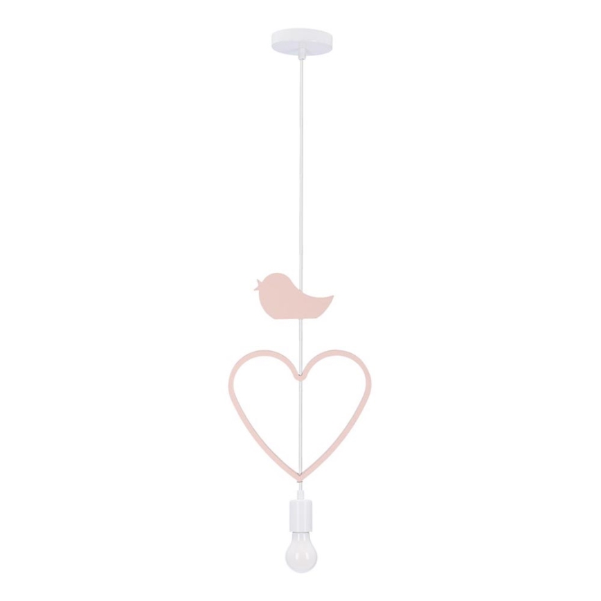 Lasten riippuvalaisin HEART, langallinen, 1xE27/20W/230V, vaaleanpunainen/valkoinen