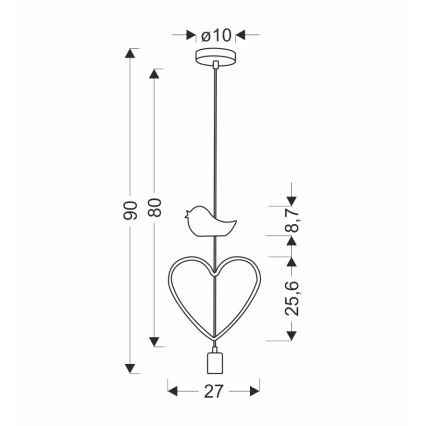 Lasten riippuvalaisin HEART, langallinen, 1xE27/20W/230V, vaaleanpunainen/valkoinen