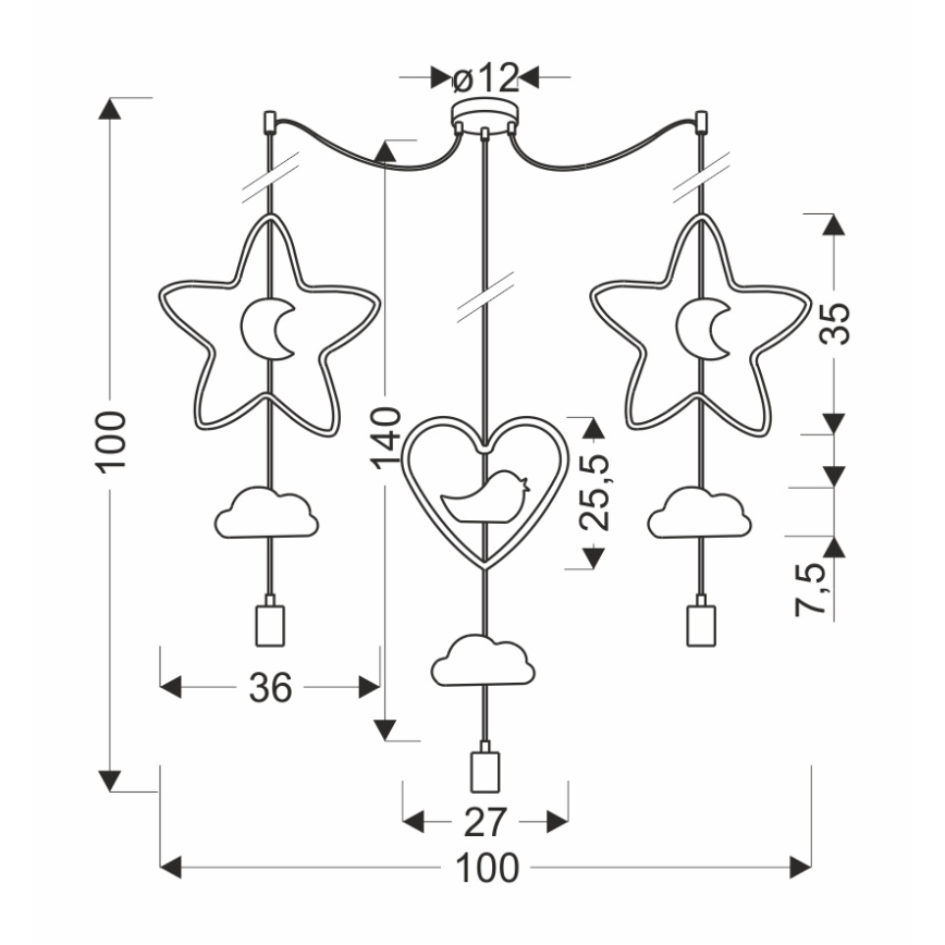 Lasten riippuvalaisin TRIO, 3 x E27, 20 W, 230 V, keltainen/sininen/harmaa
