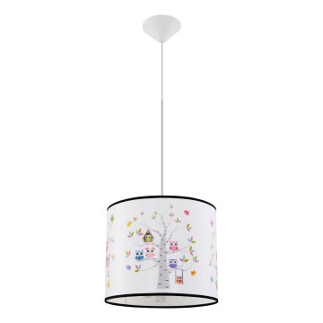 Lasten riipuskattokruunu johdossa OWLS 1xE27/15W/230V halkaisija 30 cm pöllöt