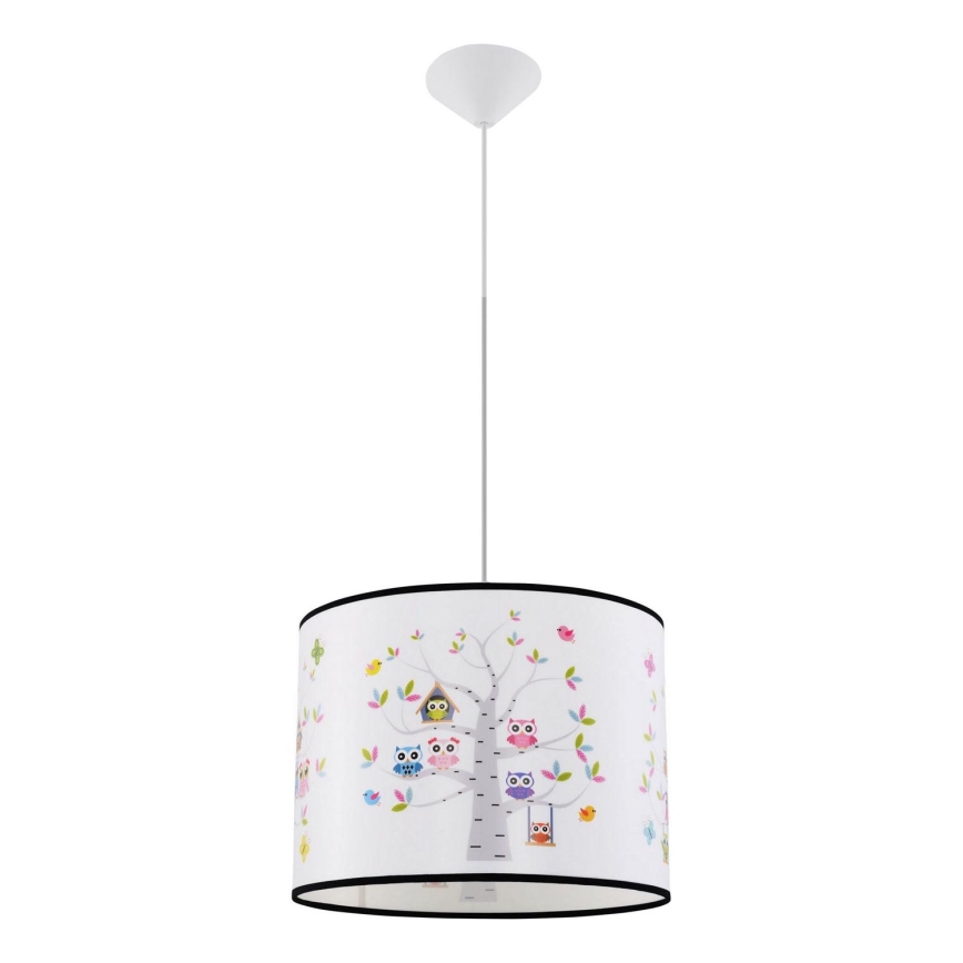 Lasten riipuskattokruunu johdossa OWLS 1xE27/15W/230V halkaisija 40 cm pöllöt