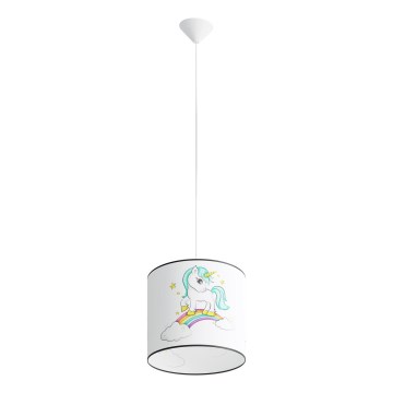 Lasten riipuskattokruunu johdossa UNICORN 1xE27/15W/230V halkaisija 30 cm yksisarvinen
