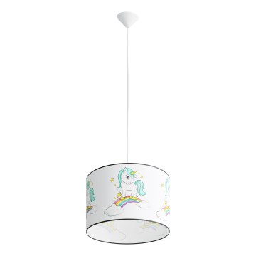 Lasten riipuskattokruunu johdossa UNICORN 1xE27/15W/230V halkaisija 40 cm yksisarvinen