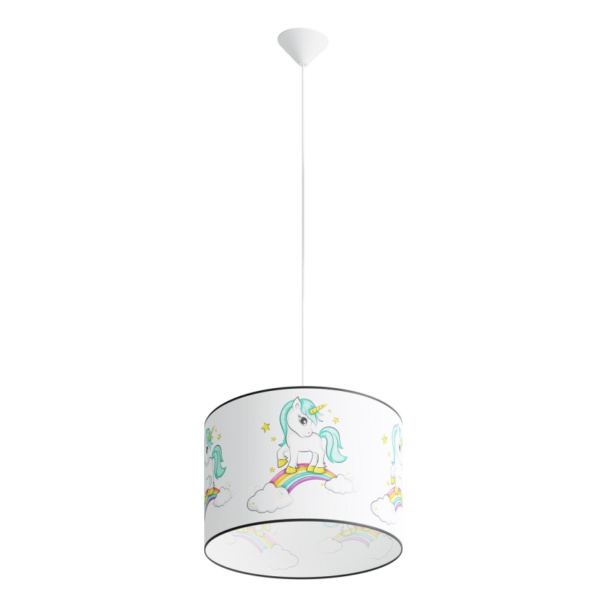 Lasten riipuskattokruunu johdossa UNICORN 1xE27/15W/230V halkaisija 40 cm yksisarvinen