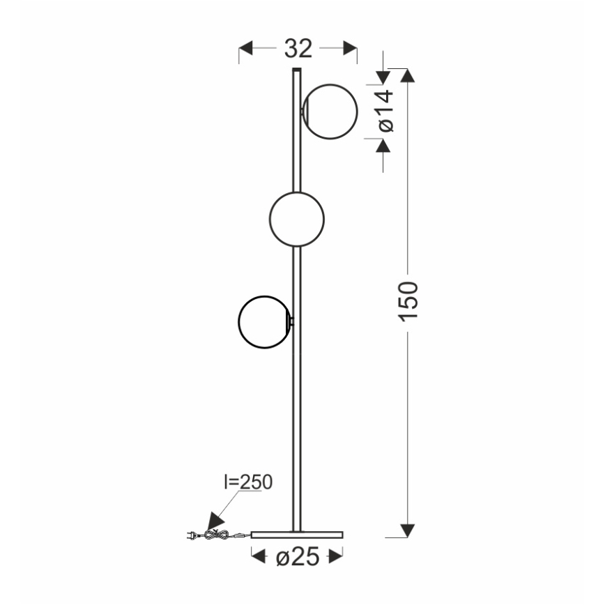 Lattialamppu KAMA 3xG9/28W/230V musta/savuinen musta