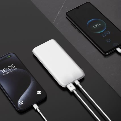 Laturi 10000 mAh 10W Power Delivery 2xUSB-C + 1xUSB-A valkoinen