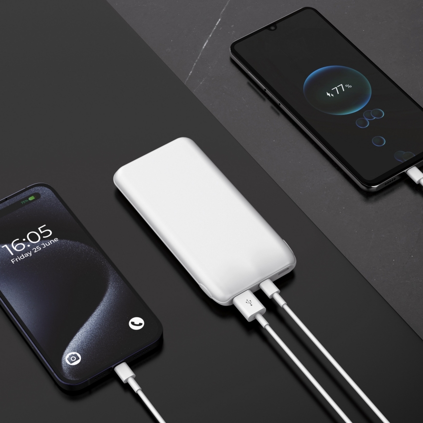 Laturi 10000 mAh 10W Power Delivery 2xUSB-C + 1xUSB-A valkoinen