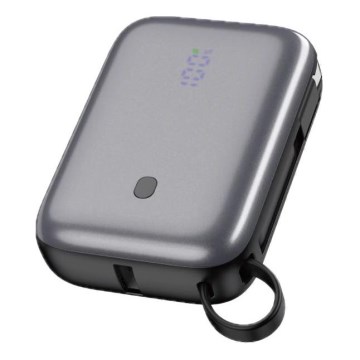 Laturi 10000 mAh 20W Power Delivery Compact sisäänrakennetulla sisäänvedettävällä USB-C-kaapelilla 1m musta
