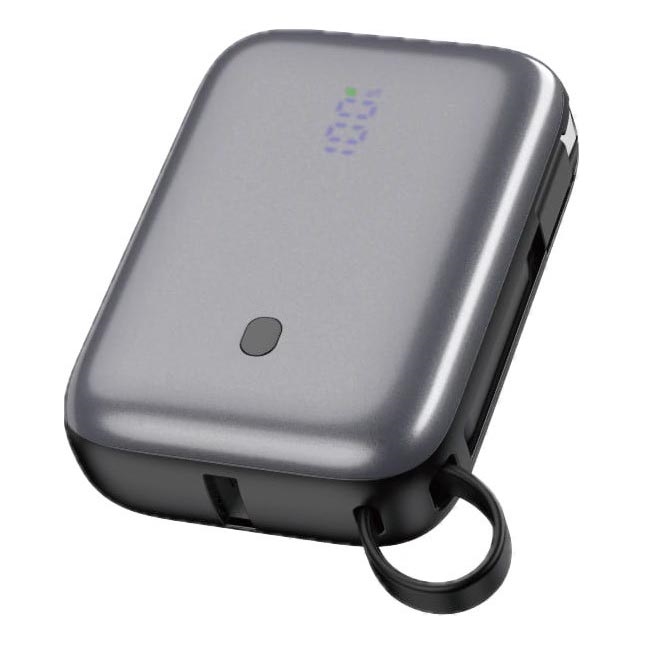Laturi 10000 mAh 20W Power Delivery Compact sisäänrakennetulla sisäänvedettävällä USB-C-kaapelilla 1m musta