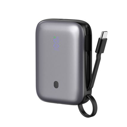Laturi 10000 mAh 20W Power Delivery Compact sisäänrakennetulla sisäänvedettävällä USB-C-kaapelilla 1m musta