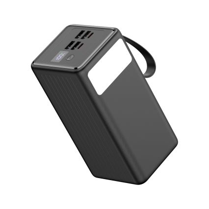 Laturi 60000 mAh 20W Power Delivery 4xUSB-A + 2xUSB-C kanssa LED-taskulamppu koukulla ja magneetilla ja USB-C kaapeli 1m musta