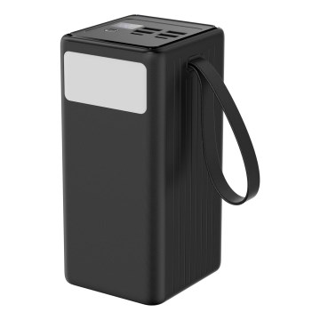 Laturi 60000 mAh 20W Power Delivery 4xUSB-A + 2xUSB-C kanssa LED-taskulamppu koukulla ja magneetilla ja USB-C kaapeli 1m musta