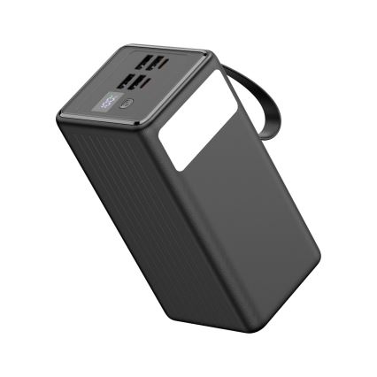 Laturi 60000 mAh 65W Power Delivery 4xUSB-A + 2xUSB-C kanssa LED-taskulamppu koukulla ja magneetilla ja USB-C kaapeli 1m musta