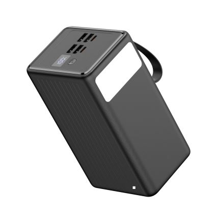 Laturi 70000 mAh 20W Power Delivery 4xUSB-A + 2xUSB-C kanssa LED-taskulamppu koukulla ja magneetilla ja USB-C kaapeli 1m musta
