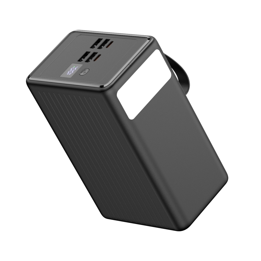 Laturi 80000 mAh 20W Power Delivery 4xUSB-A + 2xUSB-C kanssa LED-taskulamppu koukulla ja magneetilla ja USB-C kaapeli 1m musta