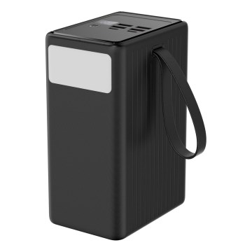 Laturi 80000 mAh 20W Power Delivery 4xUSB-A + 2xUSB-C kanssa LED-taskulamppu koukulla ja magneetilla ja USB-C kaapeli 1m musta