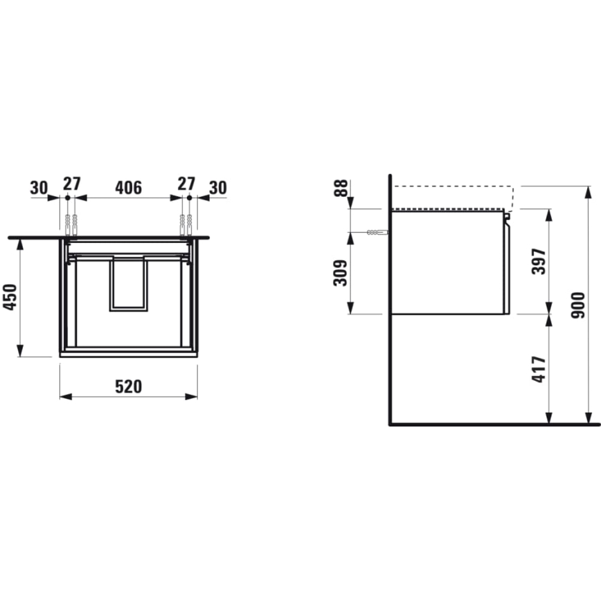 LAUFEN H4833510964751 - PRO-pesuallaskaappi 52 cm, valkoinen