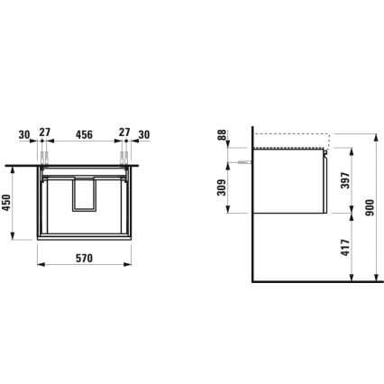 LAUFEN H4833720964791 - Kylpyhuoneen kaappi pesualtaalle PRO 57 cm, tammi