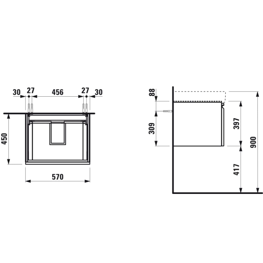 LAUFEN H4833720964791 - Kylpyhuoneen kaappi pesualtaalle PRO 57 cm, tammi