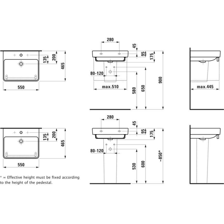 LAUFEN H8109620001041 - PRO 55x46,5 cm tasoon/seinään asennettava pesuallas, keramiikka/valkoinen