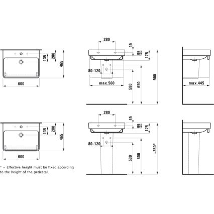 LAUFEN H8109630001041 - PRO taso-/seinäallas 60x46,5 cm keramiikka/valkoinen