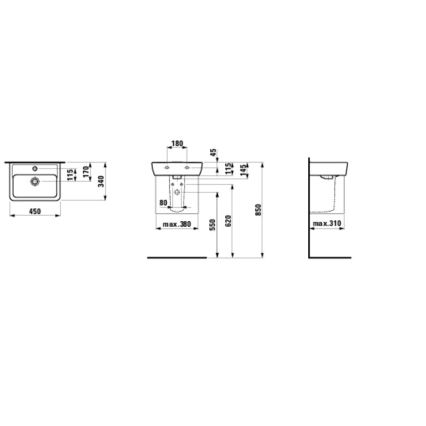 LAUFEN H8119510001041 - Työtasoallas/seinäripustettava PRO 45x34 cm keramiikka/valkoinen