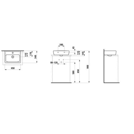 LAUFEN H8119520001041 - Työtasoallas PRO 45x34 cm keramiikka/valkoinen