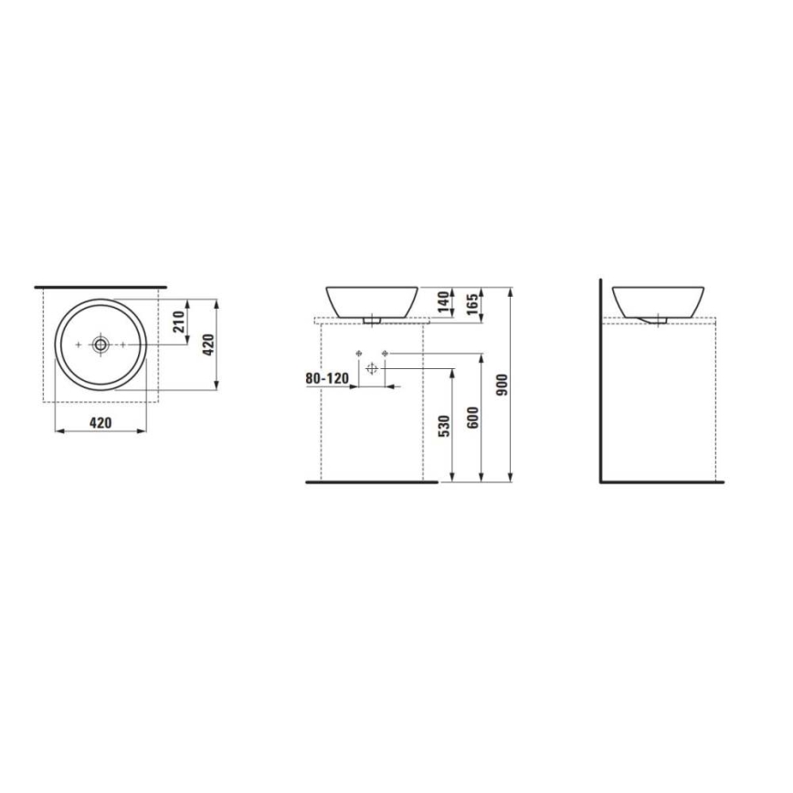 LAUFEN H8129620001091 - Työtasoallas PRO halkaisija 42 cm keramiikka/valkoinen
