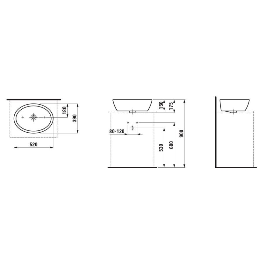 LAUFEN H8129640001121 - Työtasoallas PRO 52x39 cm keramiikka/valkoinen