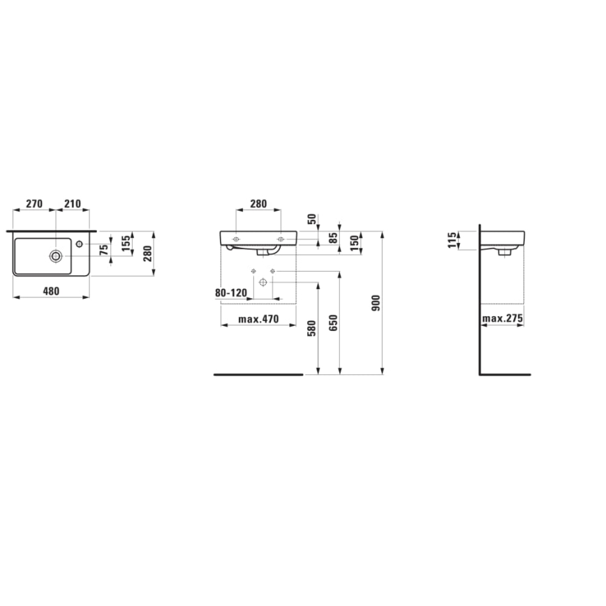 LAUFEN H8159540001041 - Seinään asennettava pesuallas PRO 48x28 cm keramiikka/valkoinen