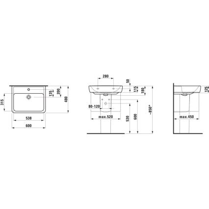 LAUFEN H8166120001311 - Seinälle ripustettava kulma-allas PRO 45x46 cm keramiikka/valkoinen