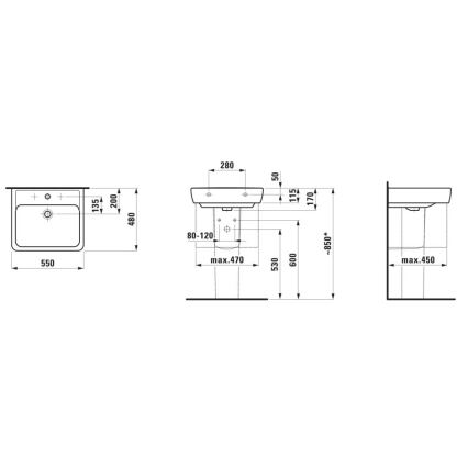 LAUFEN H8189510001041 - Työtasoallas/seinäripustettava PRO 55x48 cm keramiikka/valkoinen