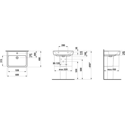LAUFEN H8189520001041 - Työtasoallas/seinäripustettava PRO 60x48 cm keramiikka/valkoinen