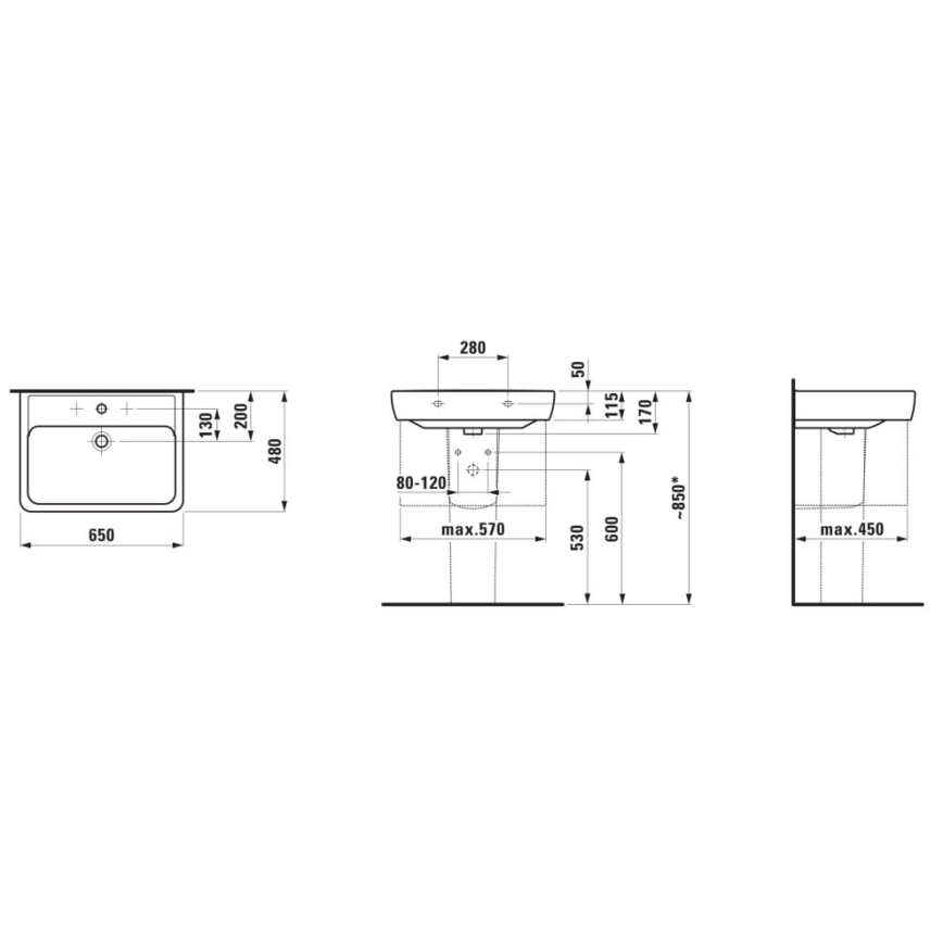 LAUFEN H8189530001041 - Työtasoallas/seinäripustettava PRO 65x48 cm keramiikka/valkoinen