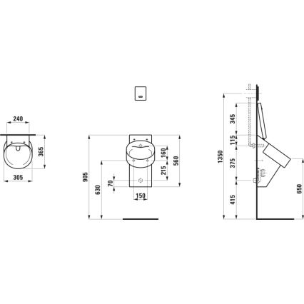LAUFEN H8402817160001 - Pisuaari rei'illä VAL-kannen asennusta varten, takasyöttö, takaviemäriliitäntä, keramiikka/mattamusta