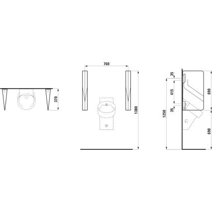 LAUFEN H8472800200001 - Urinaalijakoseinä VAL 69 x 37 cm, keramiikka/kiiltävä musta